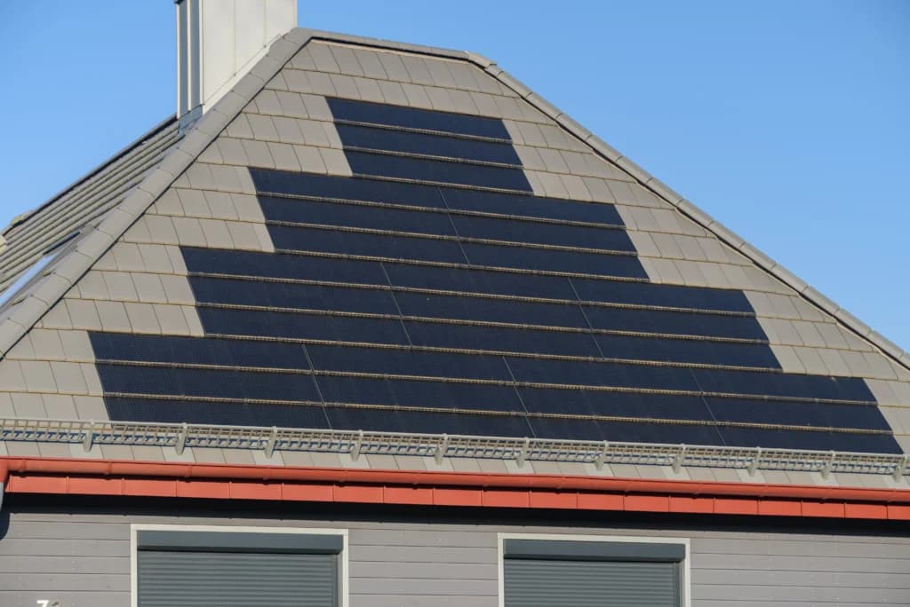 A roof with solar shingles